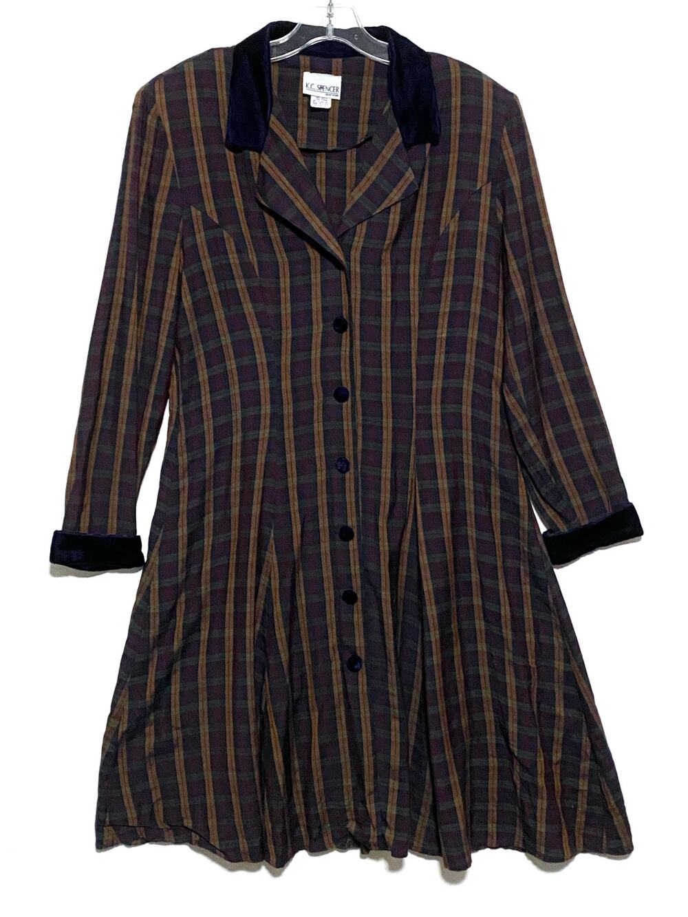 Vintage KC Spencer Plaid Velvet Corset Back Dress 12 Dark Academia Whimsigoth